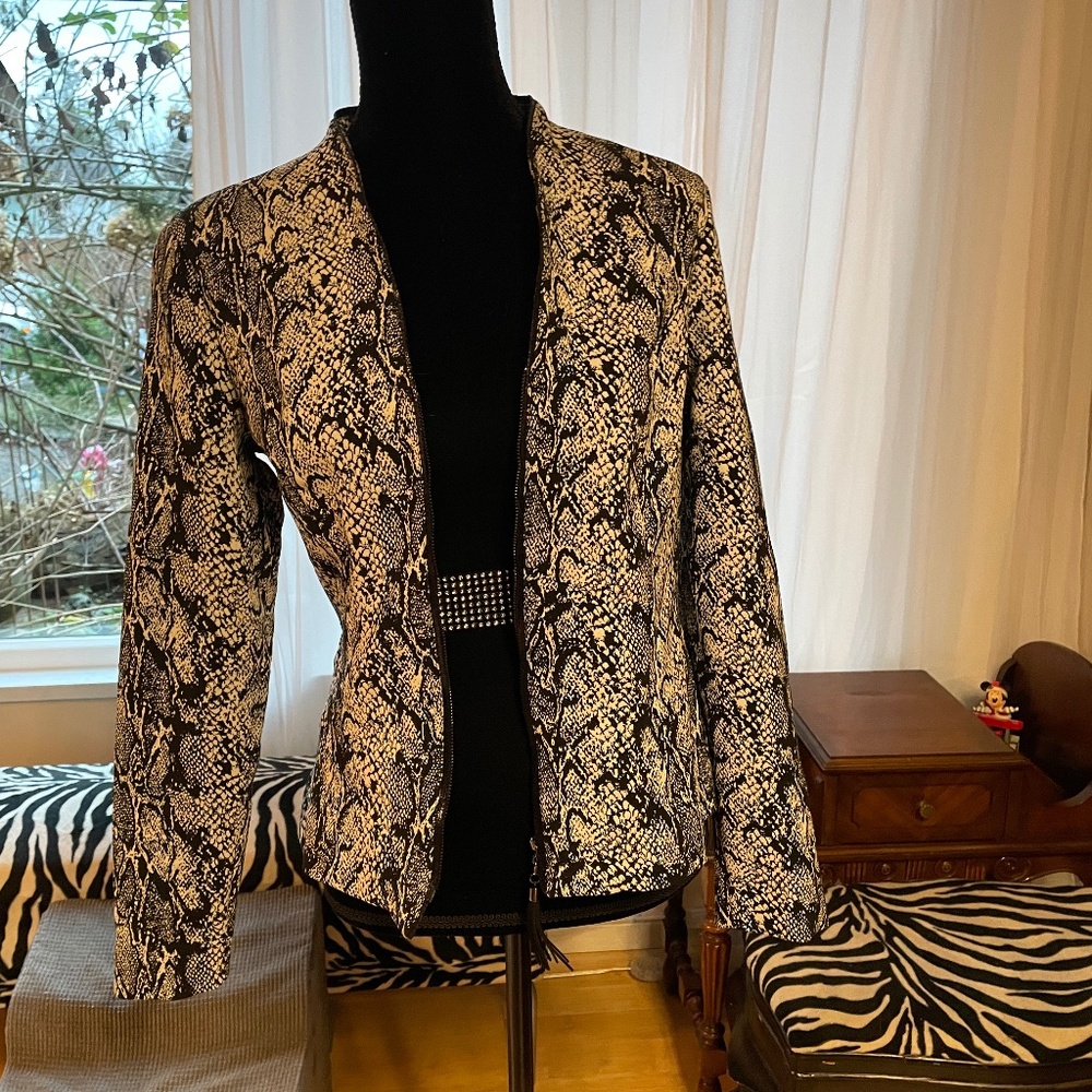 Frank Lyman Size 10 Snakeskin Jacket Faux Leather Trim